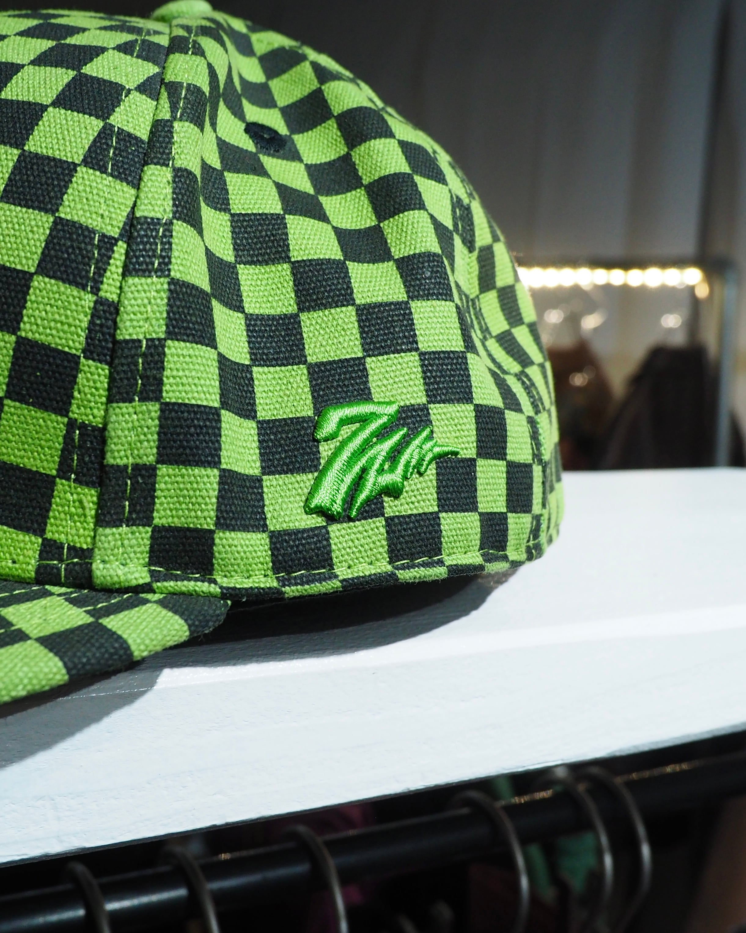 Vivid Light Green Checker board pattern Design Cap