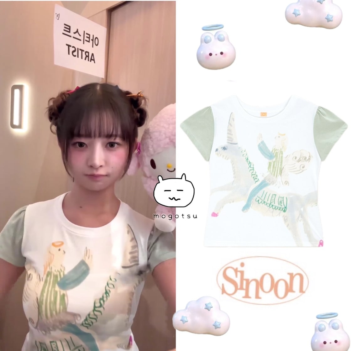 ☆IVE レイ 着用！！【SINOON】Color Block Unicorn Puff T-Shirt ANOETIC シャツ ホワイト IVEレイ