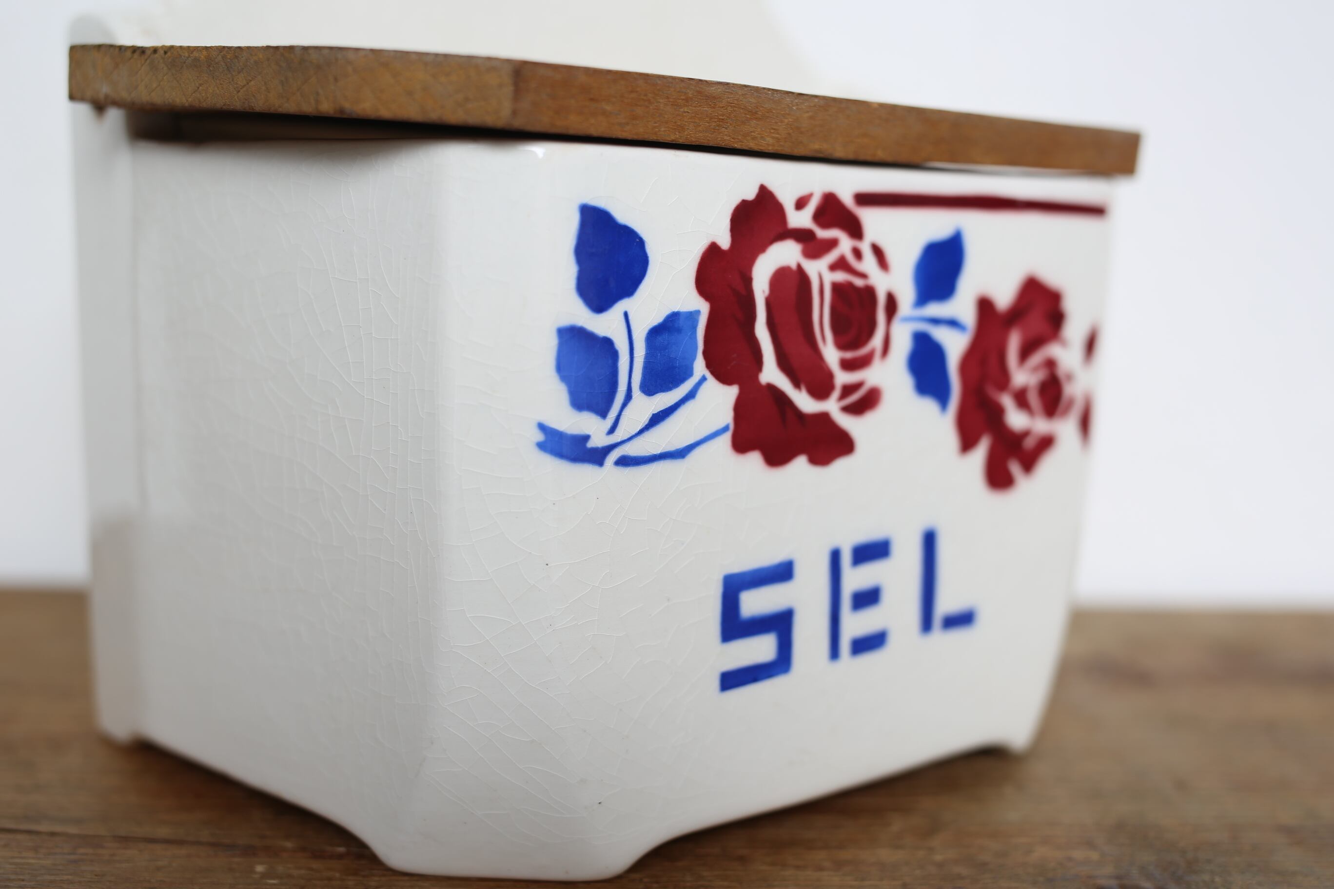 フランス アンティーク ヴィンテージ Badonviller 陶器製 SEL缶 「ROSE
