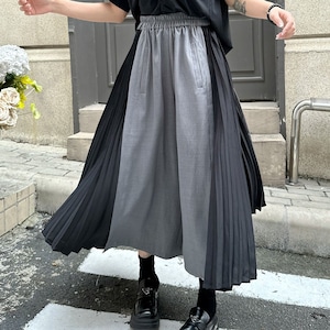 CONTRAST PLEATED PANEL WIDE LEG CROPPED PANTS M-17901