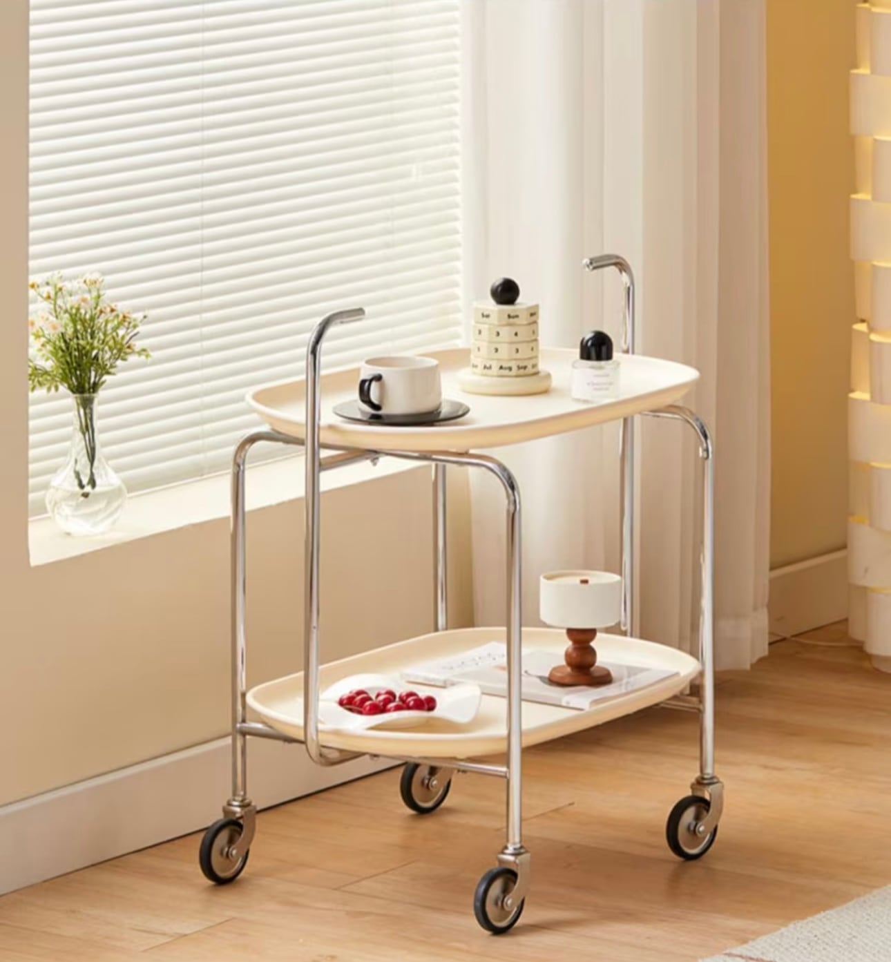 ミッドセンチュリー アイアンフレーム ガラス天板トローリー サービスワゴン ミッドセンチュリー アイアンフレーム ガラス天板トローリー