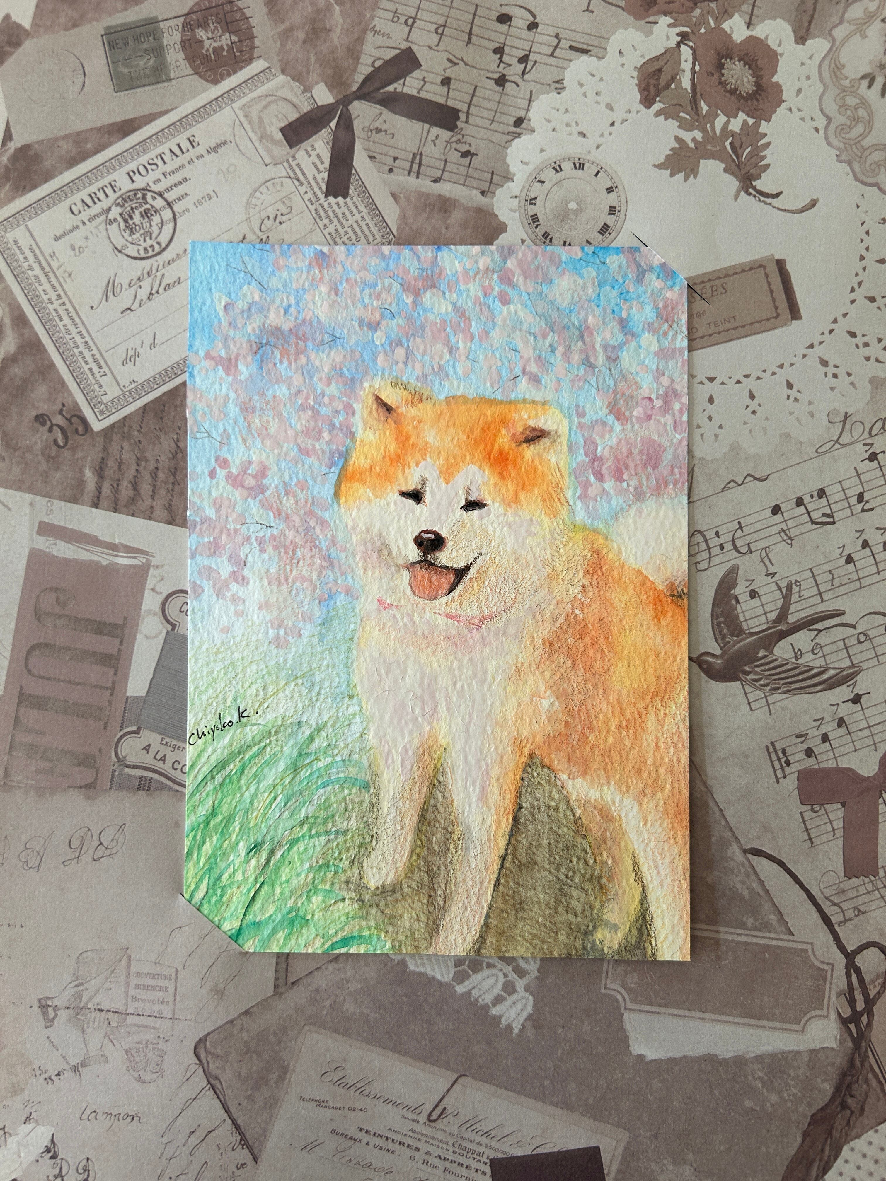肖像画｜うちの子｜アナログ｜ハガキ サイズ｜犬｜猫 | 四月研究所