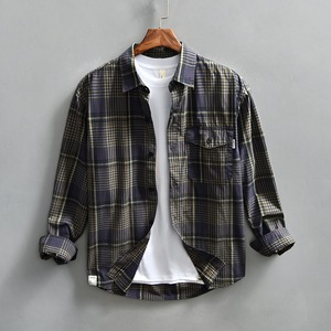 【M-3XL】Dark Check Long Sleeve Shirt / ダーク チェック 長袖 シャツ