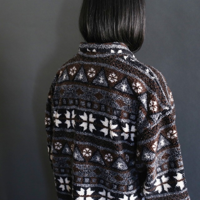 nordic pattern boa fleece jacket 