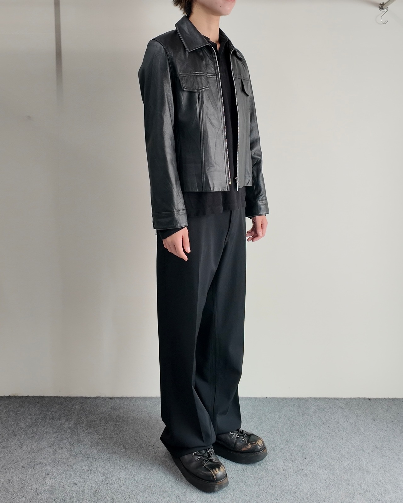 【BALMAIN】zip-up leather tracker jacket