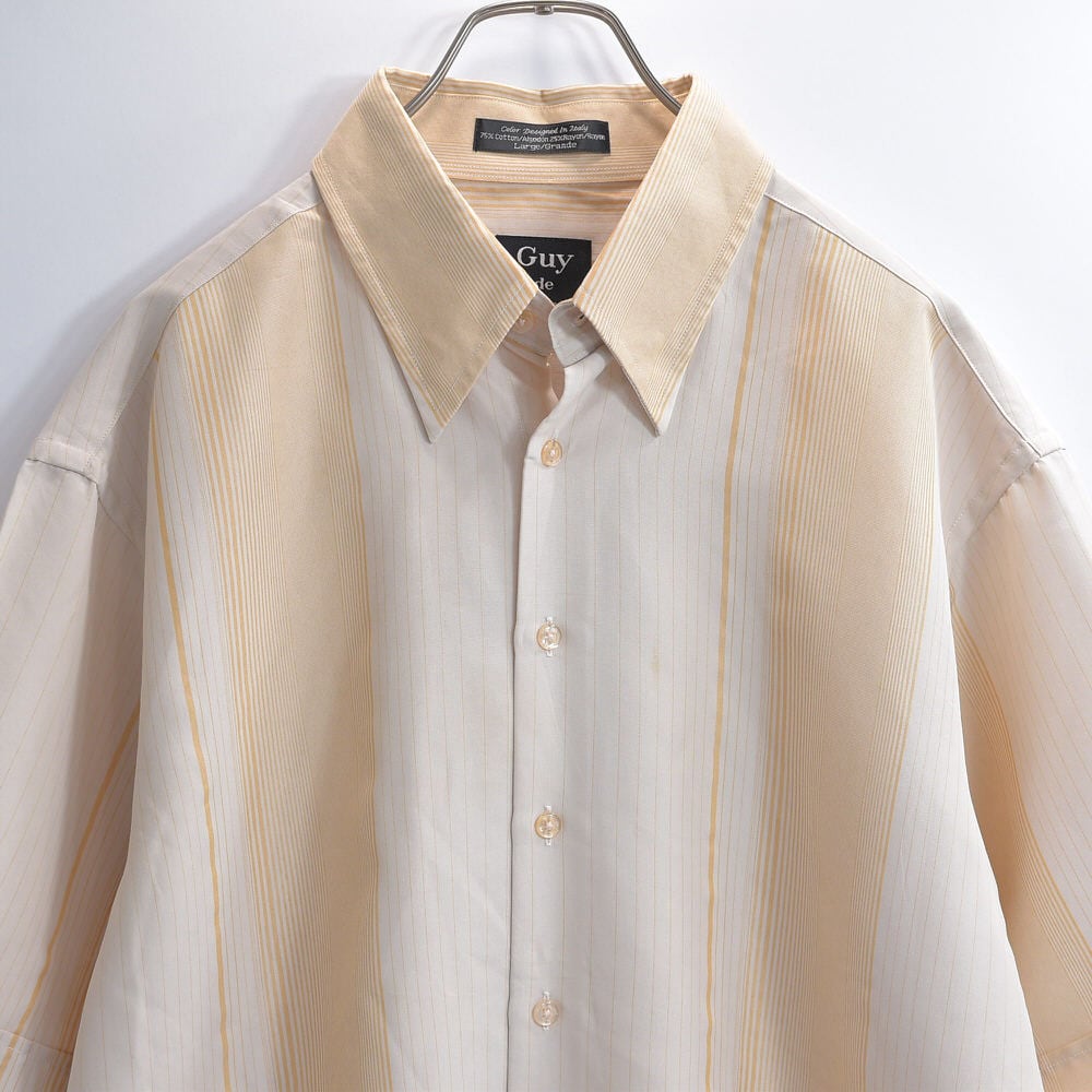 ヴィンテージ　長袖シャツ　90s　リネン　レーヨン　とろみ　ストライプ　BD 90s～ Guy Laroche ギ・ラロッシュ パネル切替 デザイン ストライプ