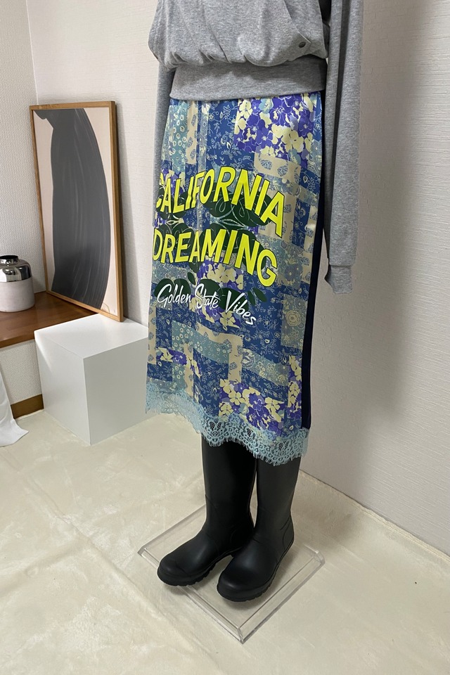 Print Lace Docking Skirt (Blue)　2603-55-017