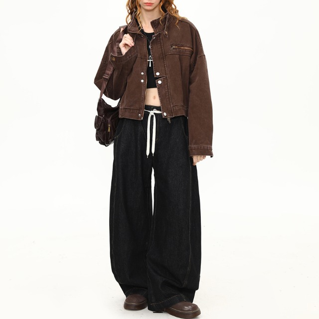 stand collar cropped jacket　スタンドカラークロップドジャケット　J1347