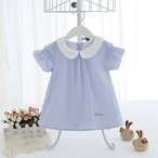 ストライプの半袖チュニックワンピ（ブルー）