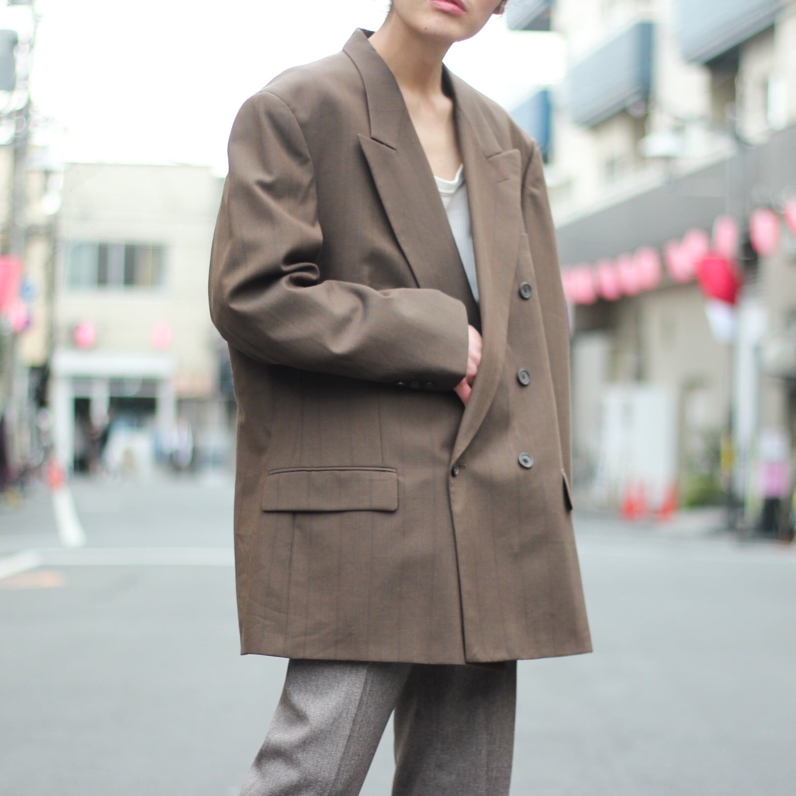 ガリアーノ　グレー ストライプ テーラードジャケット ガリアーノ グレー ストライプ テーラードジャケット