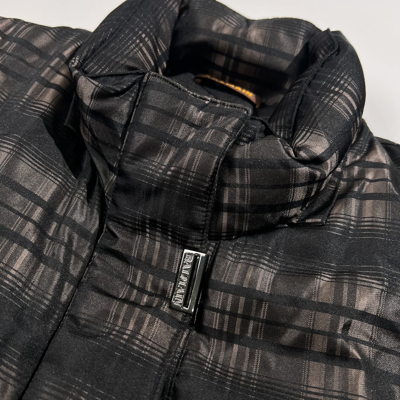 BALMAIN PARIS バルマン シルク100% ダウン コート ジャケット チェック柄 サイズ M /ビンテージ