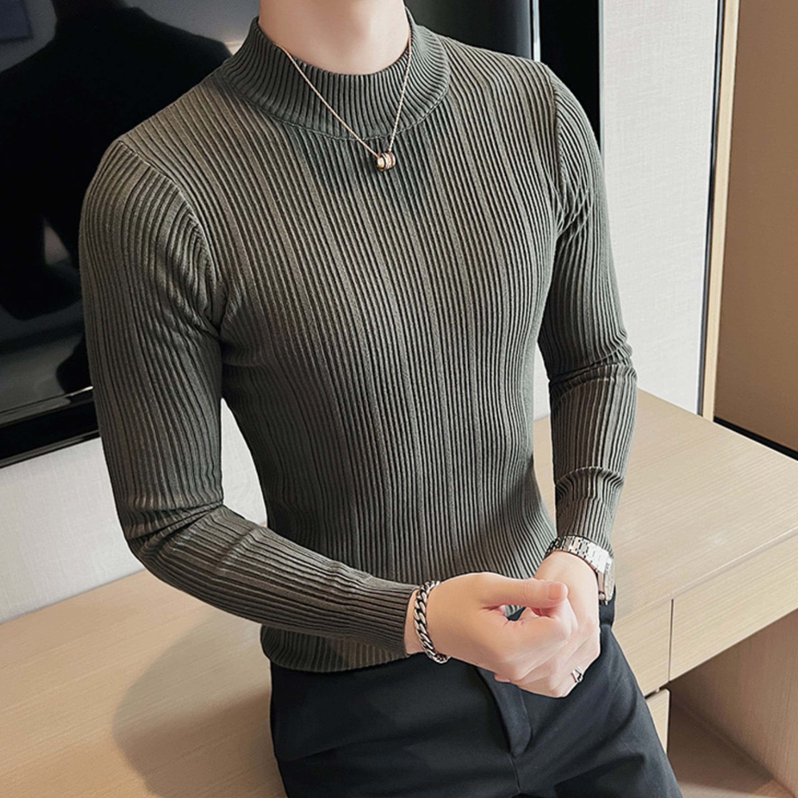 リブニットハイネックシャツ(5color) M0717