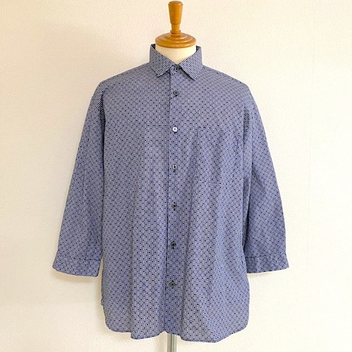 Small Pattern Print Three-Quarter Sleeve Shirts　Navy