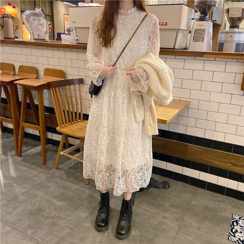 ドレス スプリングレース刺繍スカート 大人ガーリー スウィート キュート カジュアル 春物 ステッチ 萌量不足16720101922