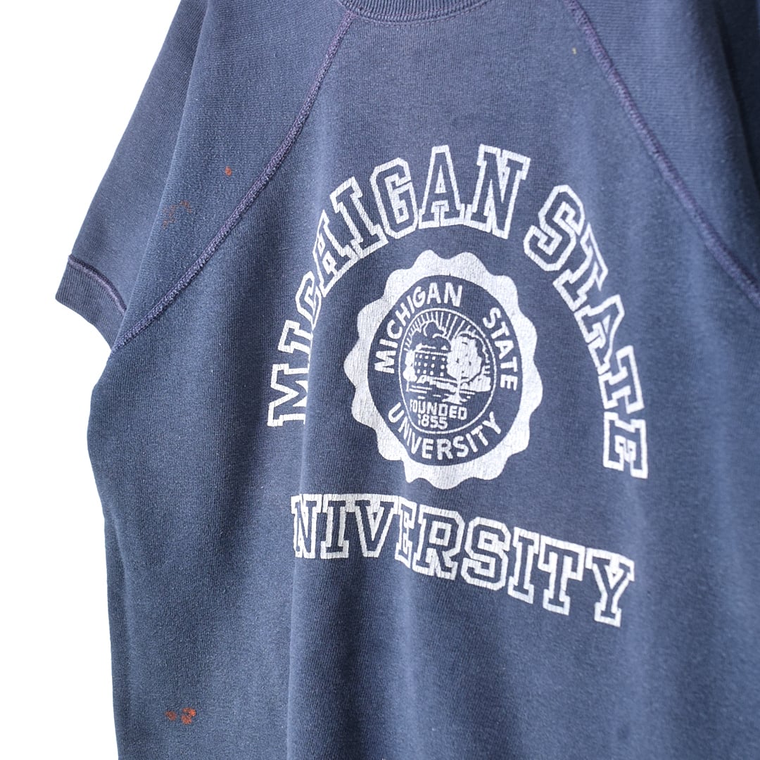 60s ミシガン州立大学 ヴィンテージ半袖スウェット ナス紺 60s ミシガン州立大学 ヴィンテージ半袖スウェット ナス紺