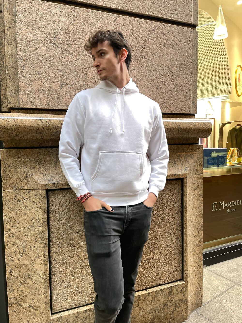 Diagonal Line Hoodie [White-Black] | HNAY