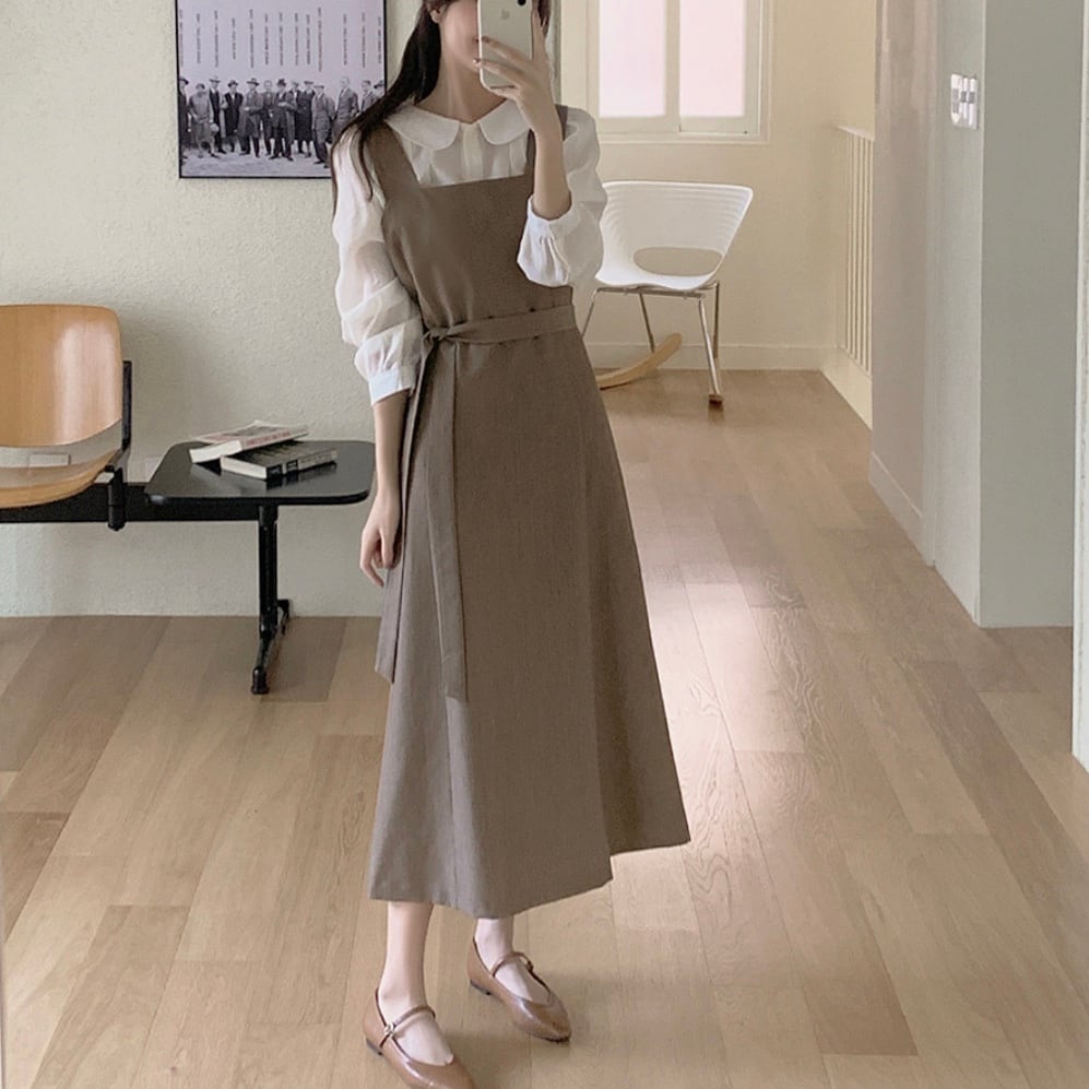 サスペンダーワンピース+ブラウスセット.3183 | mellow brown