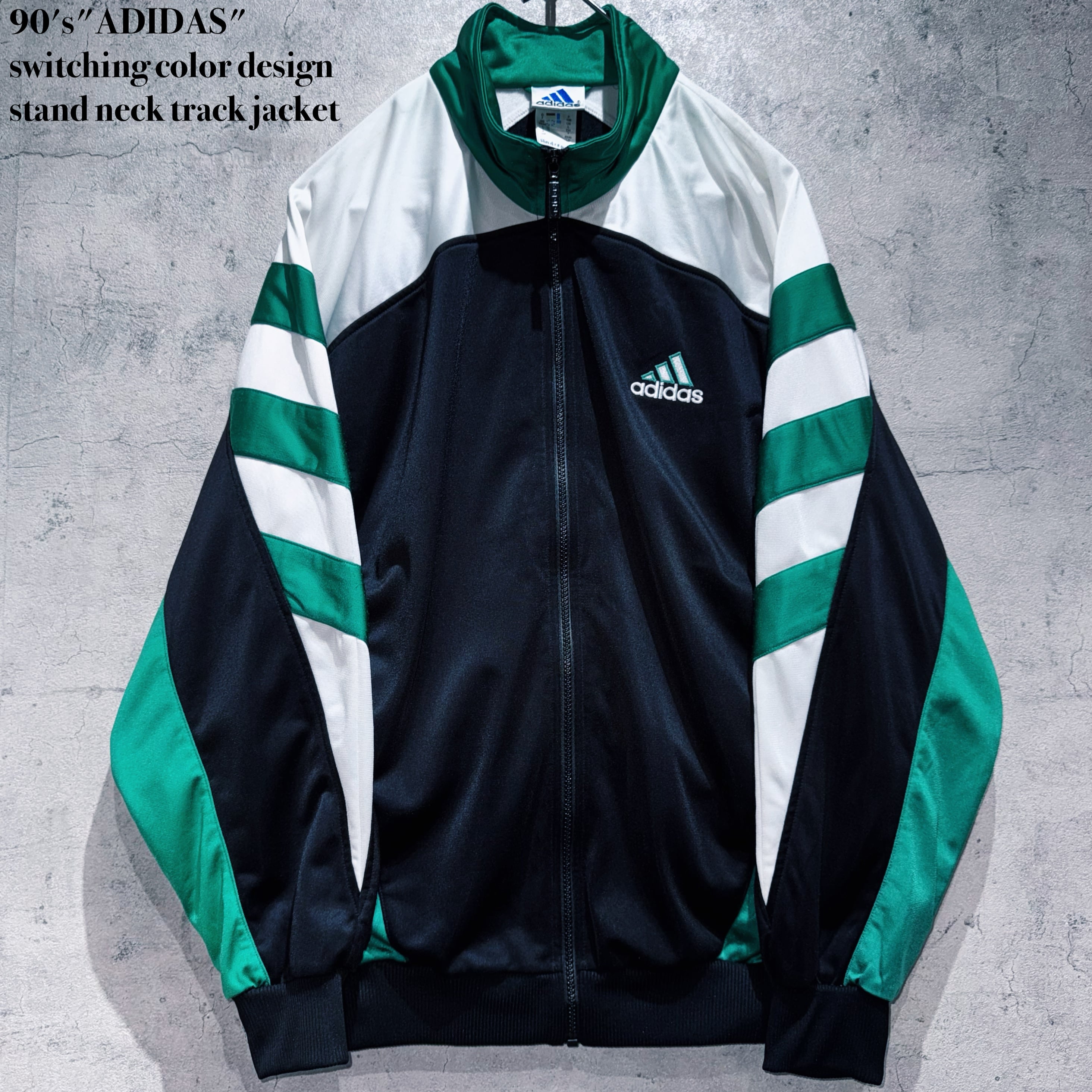90's"ADIDAS"switching color design stand neck track jacket