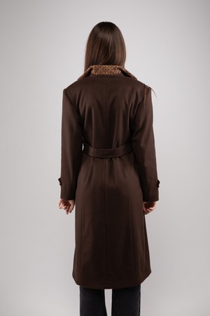 ウクライナ産プレミアムウール100%ロングコート（ブラウン）平行縫い　シルク手刺繍　ユニセックス