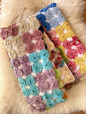 ヴィンテージ ハンドメイド アメリカン ヨーヨー パッチワーク キルト ミニラグ