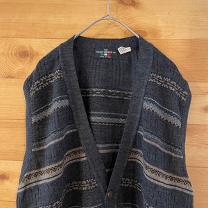 【ITALIAN SWEATER】イタリア製 ベスト 前開き 柄物 柄ライン ITALY EU古着 ヨーロッパ古着