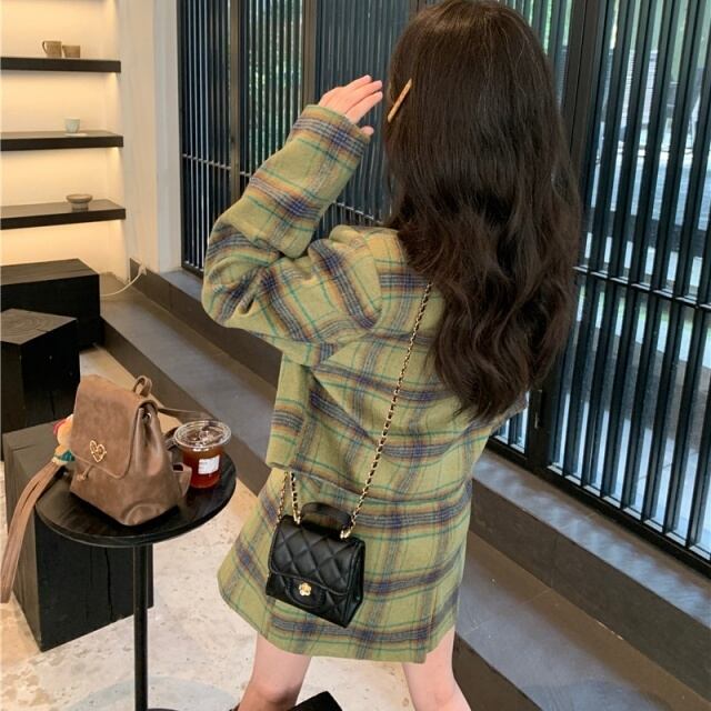 予約販売】セットアップ ミニスカート ジャケット チェック柄 上下