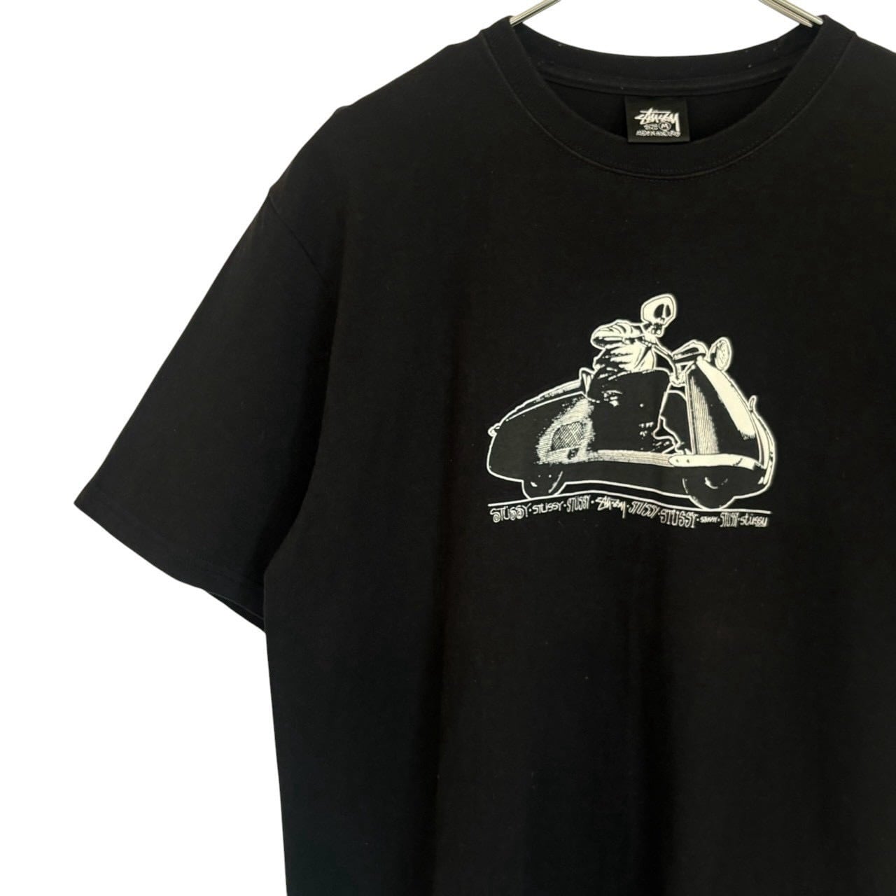 人気☆ステューシー ビッグプリント Sロゴ Tシャツ М ブラック stussy ステューシー Tシャツ M センターロゴ プリント バイク | 古着