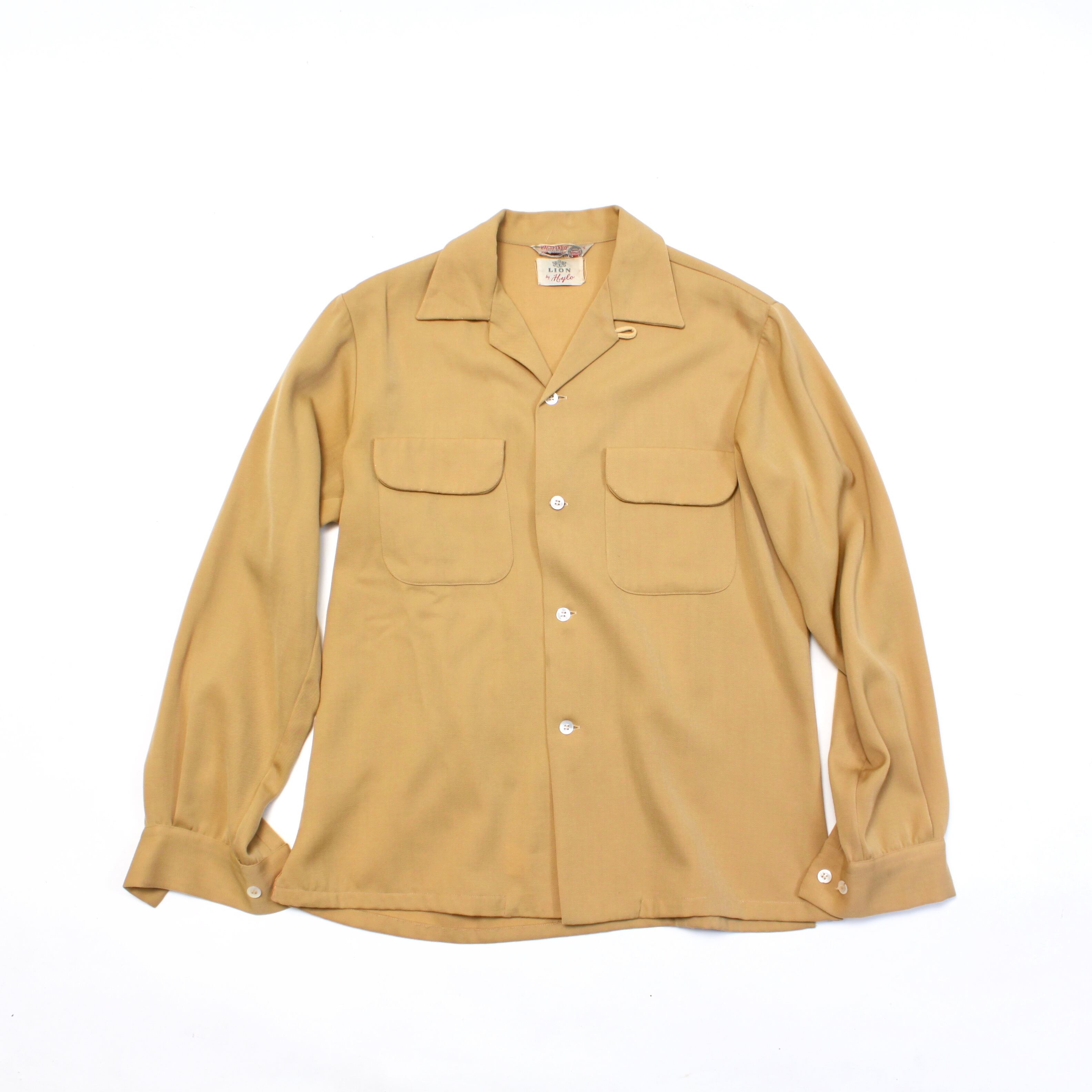 0356. ~1950's wool gabardine box shirt マスタードイエロー ウール