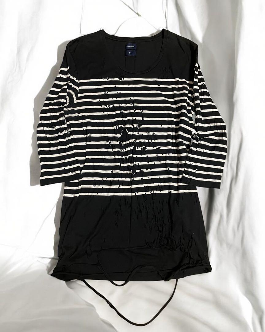 00s Mihara Yasuhiro - Distressed Striped Layered Cut&Sewn
