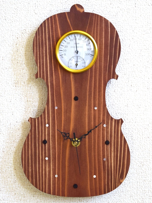 【静音秒針版】掛時計『ヴァイオリン レッドブラウン』【温湿度計】