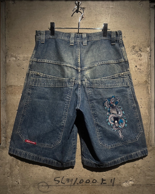 【Caka】“JNCO” Dragon Embroidery Vintage Baggy Denim Shorts