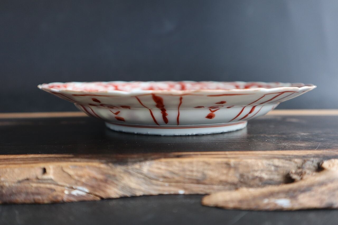 赤絵芙蓉手打ち込み七寸皿(明山手.大) | 陶つちやま