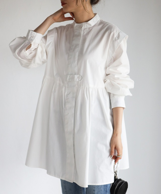 スタンドカラーチュニックシャツ
