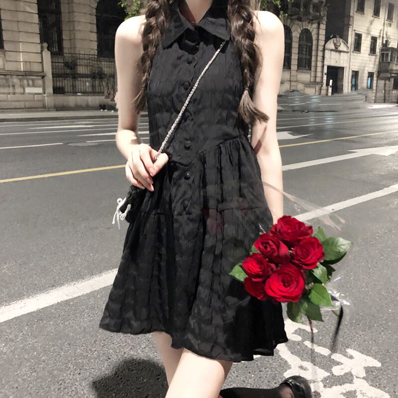 ブラックホルタードレス サマースタンダードスカート レトロ 夏物 スーパーモール42898032670