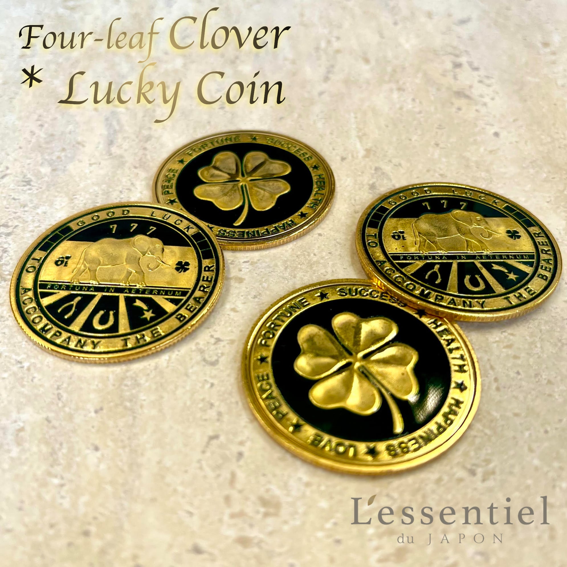 【 四つ葉 クローバー 】コイン 1枚 ゴールド 象 金 健康 恋愛 幸運 メダル 投資 金運 仕事 上昇 ブル 相場 決断 勝負 運命 メダル 財布 縁起 株 競馬 麻雀 スロット パチンコ インテリア オブジェ
