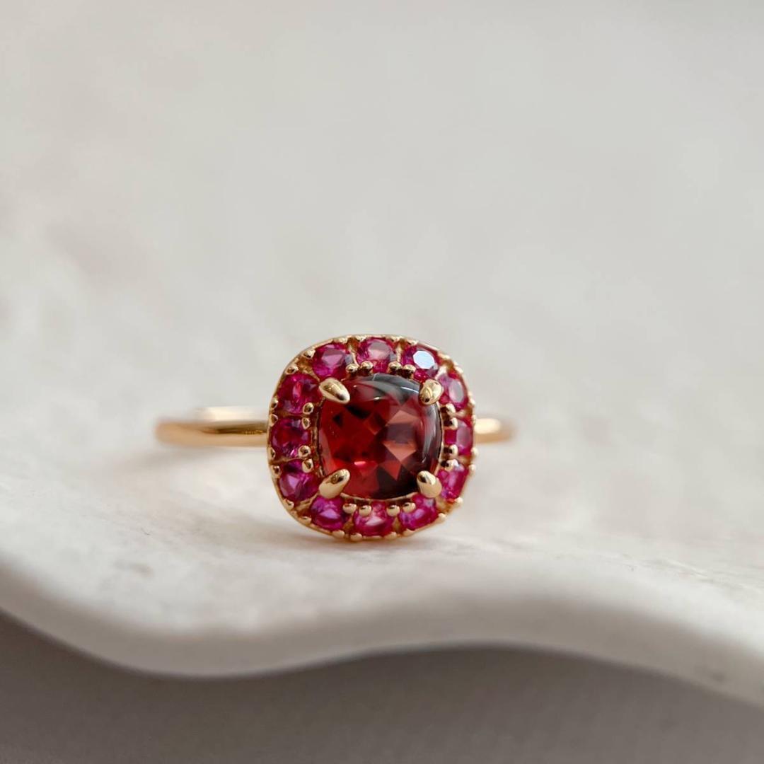 天然ガーネット＆コランダム　ヘイローリング　フリーサイズ　silver925