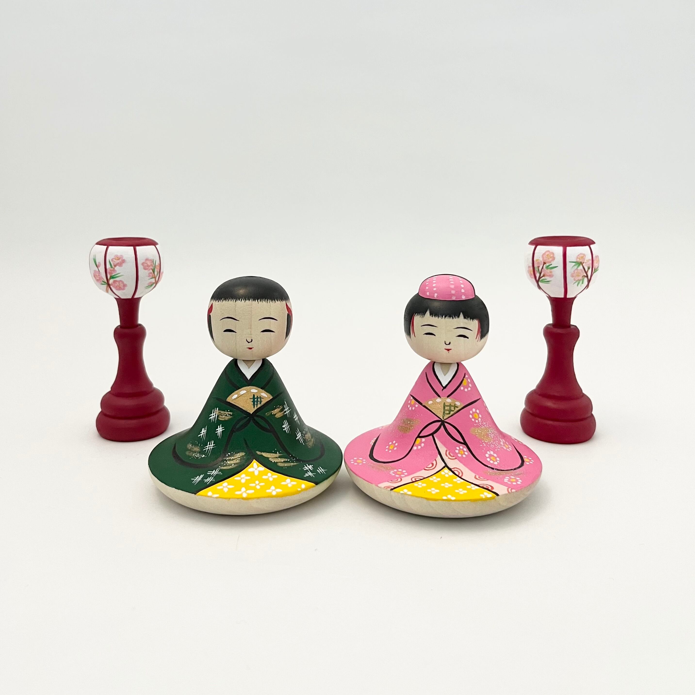 復刻 昭和の雛こけし（大ペア）ぼんぼり付き 描彩／笹原綾工人 | kokeshka
