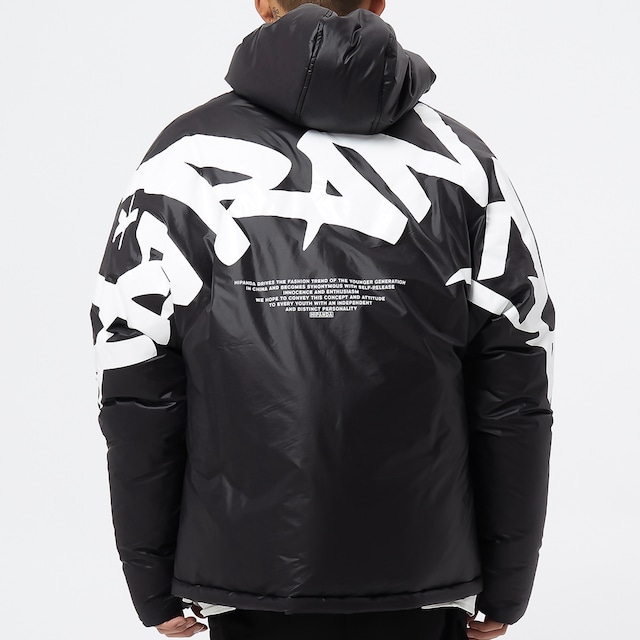 送料無料 【HIPANDA ハイパンダ】メンズ カリグラフィープリント ダウンジャケット MEN'S CALLIGRAPHY PRINT DOWN JACKET / BLACK