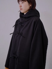 METHO - Front-Open Hooded Coat :Black|コットンシルク/紐留めフロント/ワークポケット