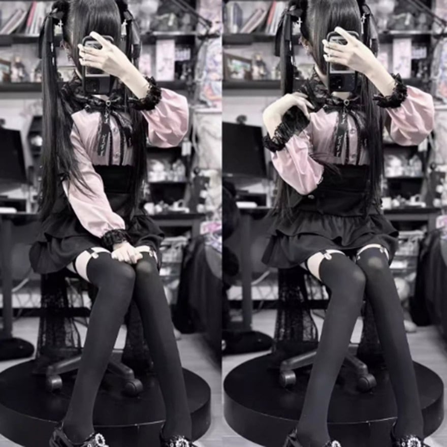 クーザ 地雷 ゴスロリ リボン ブラウス フリル スカート セットアップ クーザ 地雷 ゴスロリ リボン ブラウス フリル スカート