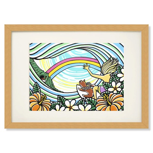 Art Print A4（Surf With Dog）with Frame