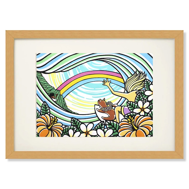 Art Print A4（Rainbow Hibiscus）with Frame