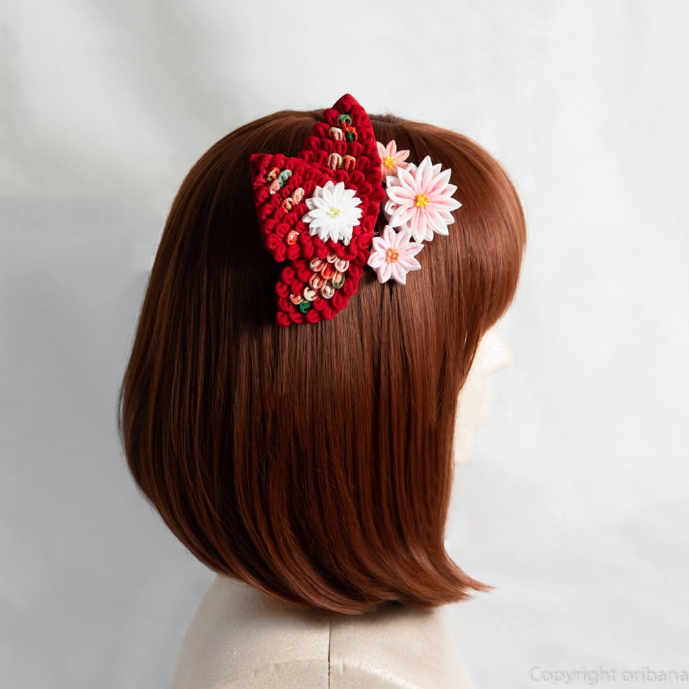 つまみ細工 髪飾り 蝶 (紅色) | oribana 織華