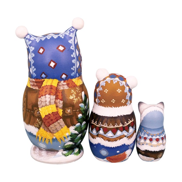 スベトラーナ・ニコライバ作 マトリョーシカ 3個型 猫