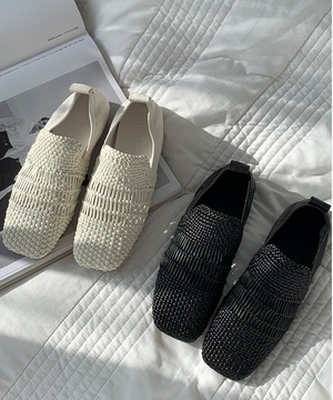 手編み本革◆スクエアトゥフラットシューズ【e-70407】