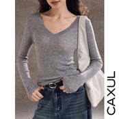 Deep V-Neck Rib Knit Top/3color