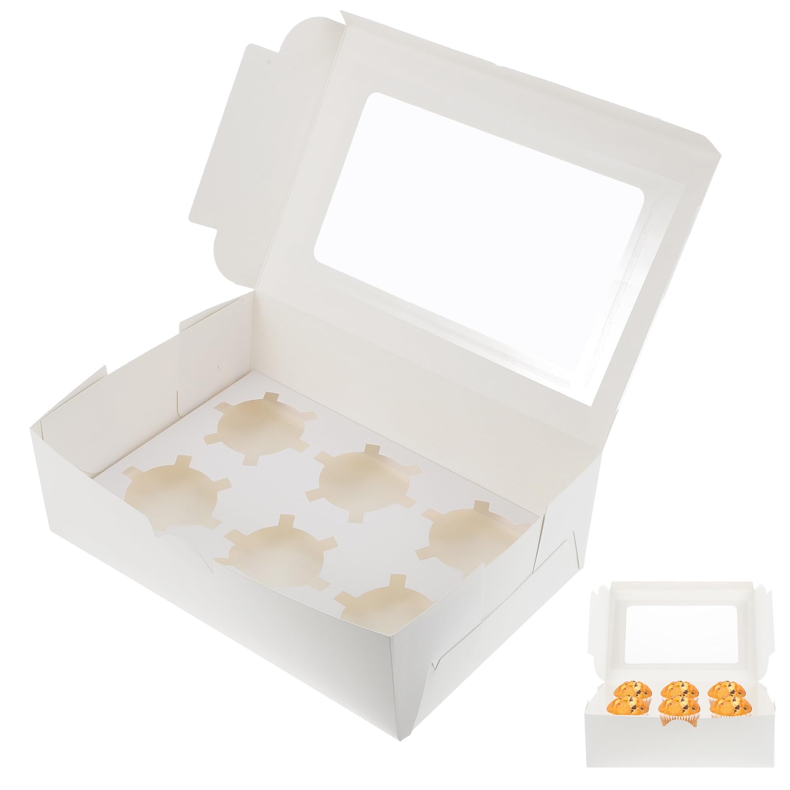 BESTOYARD ケーキボックス ケーキ箱 カップケーキ 箱 カップケーキボックス 20個セット タルトボックス ギフトボックス お菓子箱 カップケーキ マフィンカップ エッグタルトボックス 業務用(ホワイト・6仕切り)