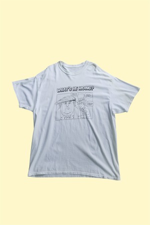 【SALE70%OFF】“WHAT’S HE HIDING?” Political Cartoon Print Vintage Tee / White
