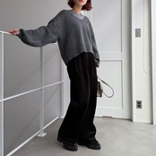 [タンクset]VネックニットPO/チャコールグレー