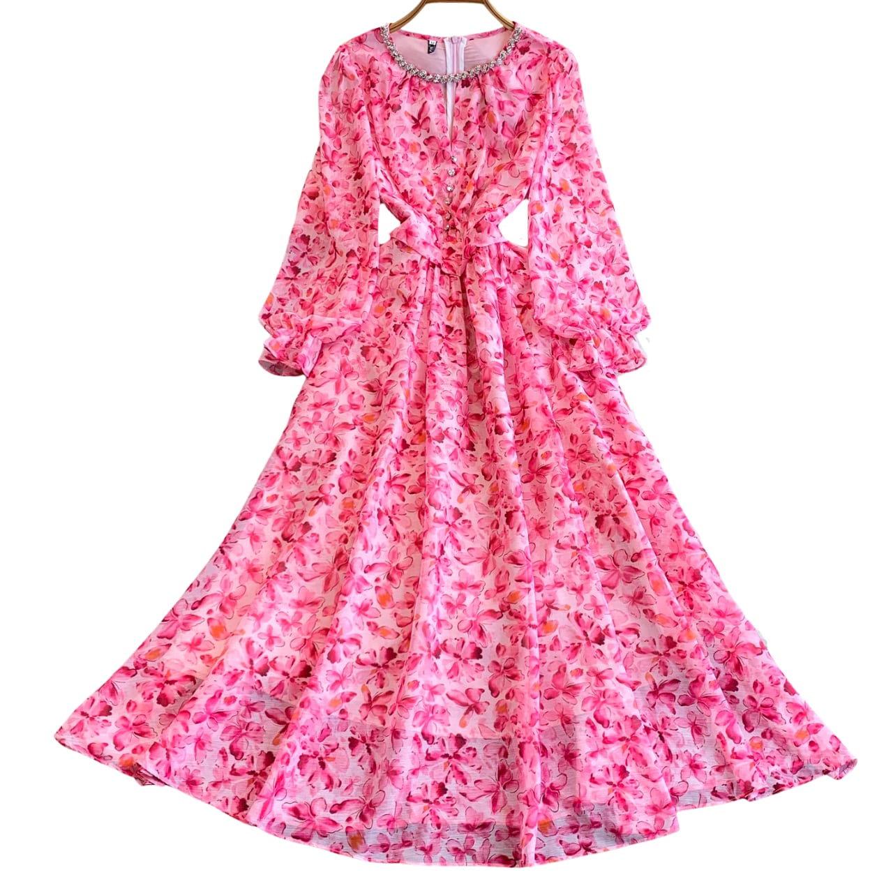 フラワービジューリボンワンピース L2096